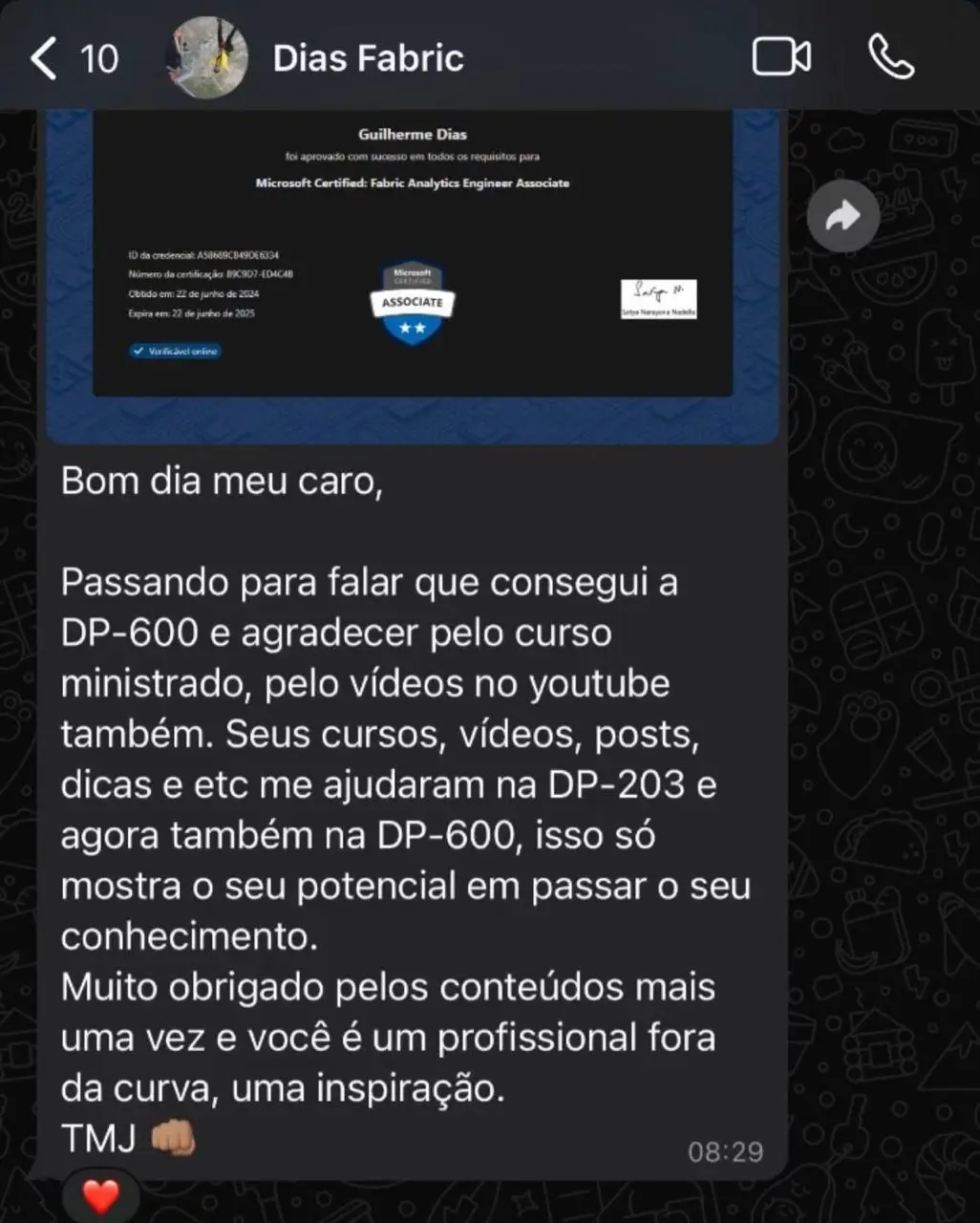 Depoimento de aluno da formação, número 2